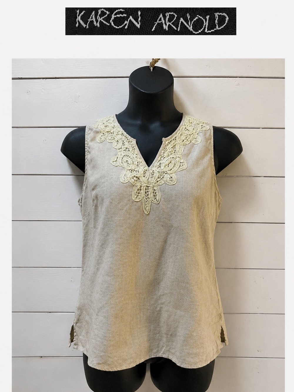 KAREN ARNOLD - Haut en lin avec broderie - Taille XL